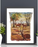 Peinture sur toile de jute La marche des gazelles