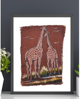 Peinture sur toile de jute - La Promenade des Girafes