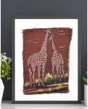Peinture sur toile de jute - La Promenade des Girafes